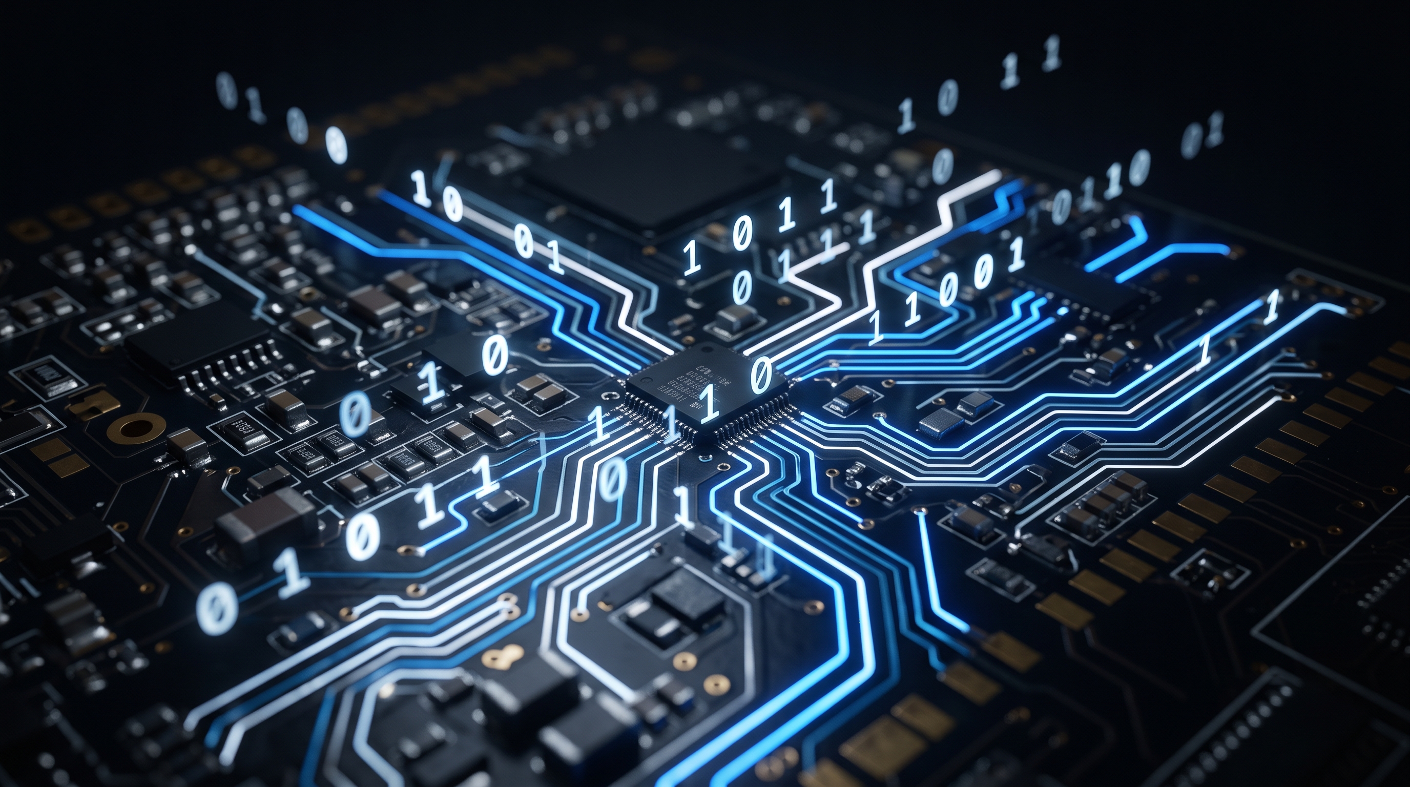 Circuito impreso con líneas de datos iluminadas